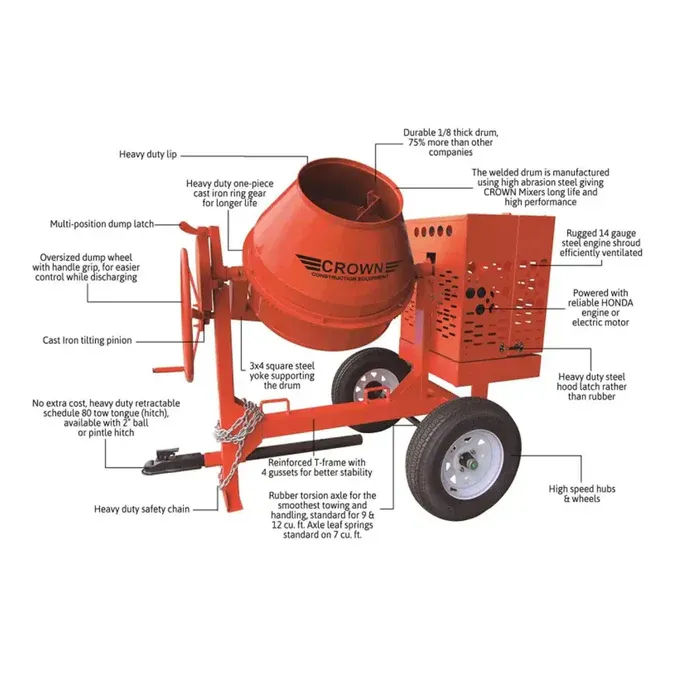 Crown Concrete Mixer, C6-CGH5, 6 ft³ Drum, Tow-Behind