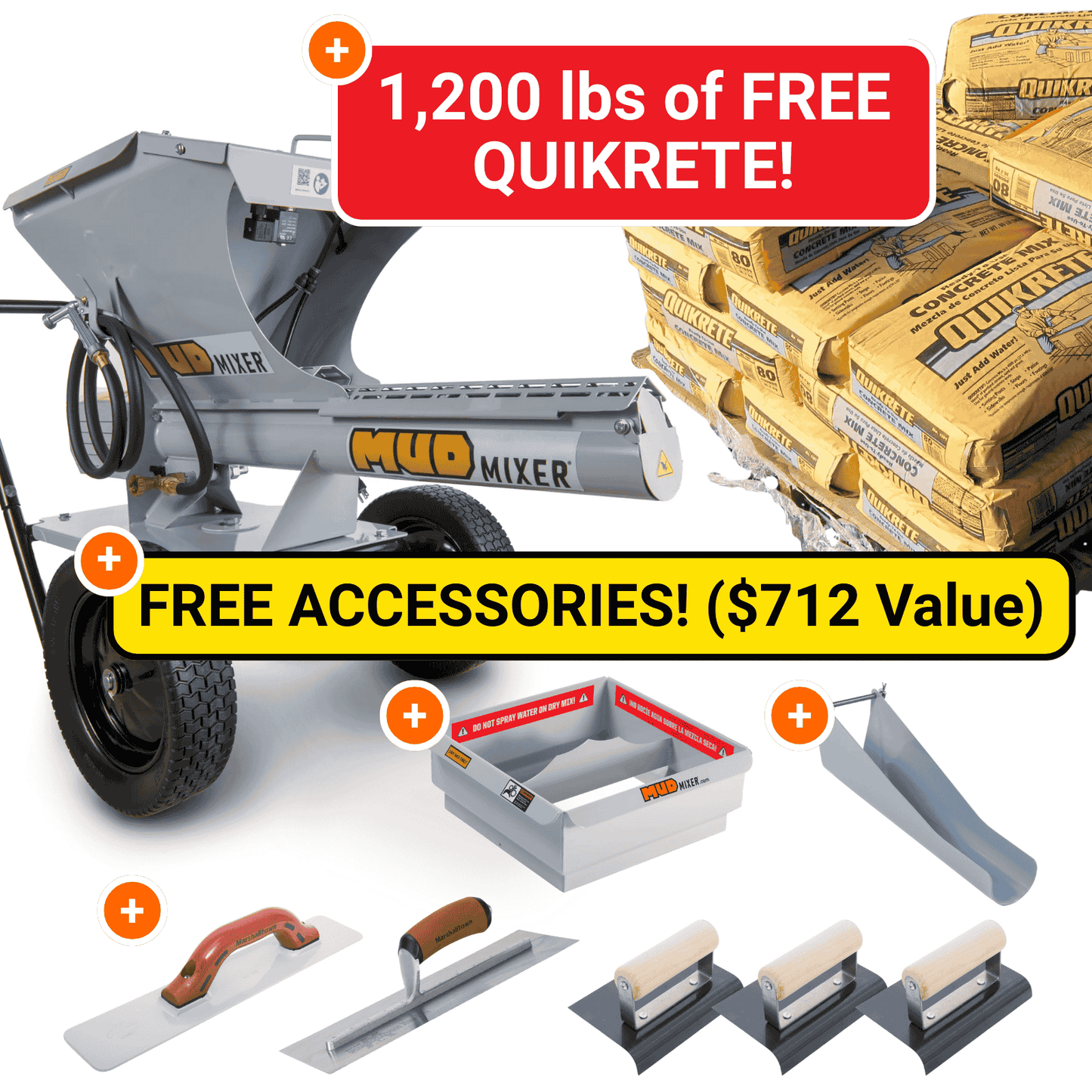 Crazy Black Friday Deal! The Ultimate MudMixer Bundle with 1,200 lbs of FREE Quikrete!