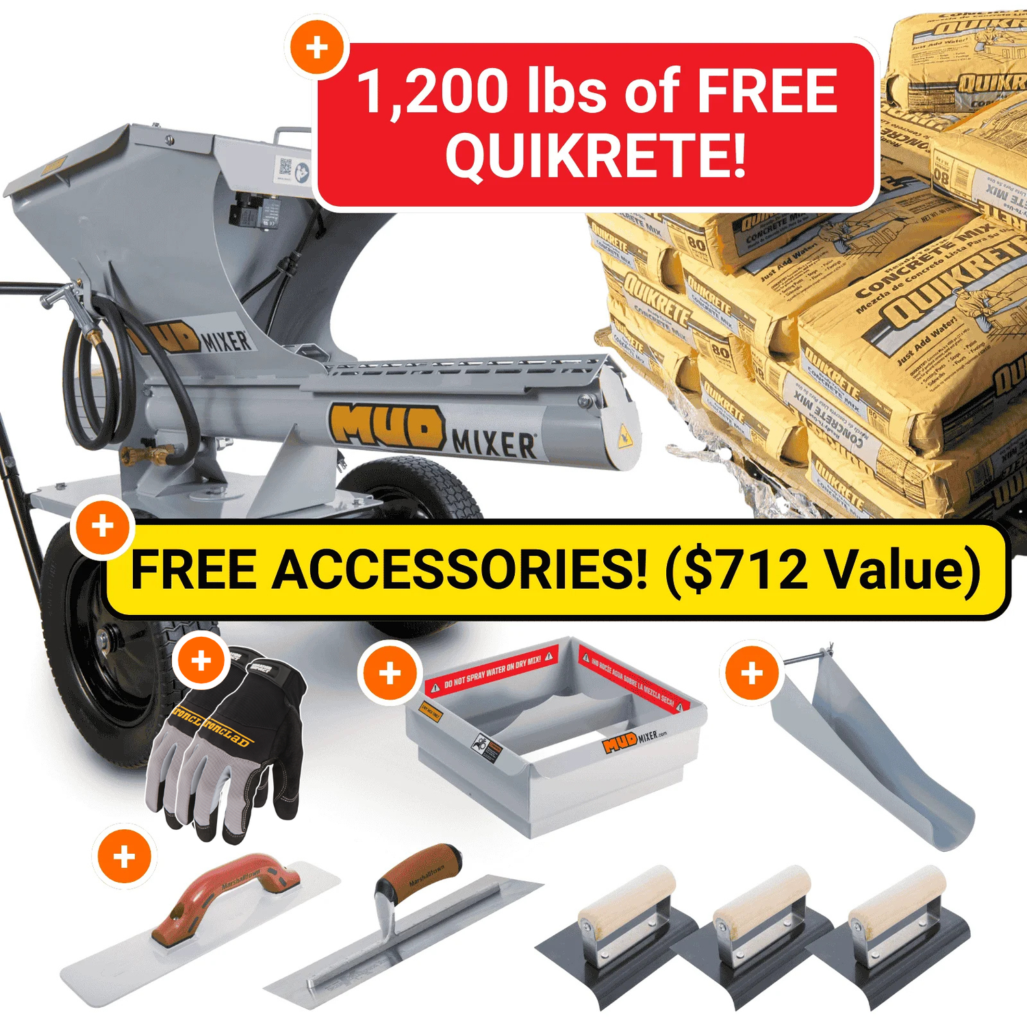 The Ultimate MudMixer Evolution Bundle + 1,200 lbs FREE Quikrete!