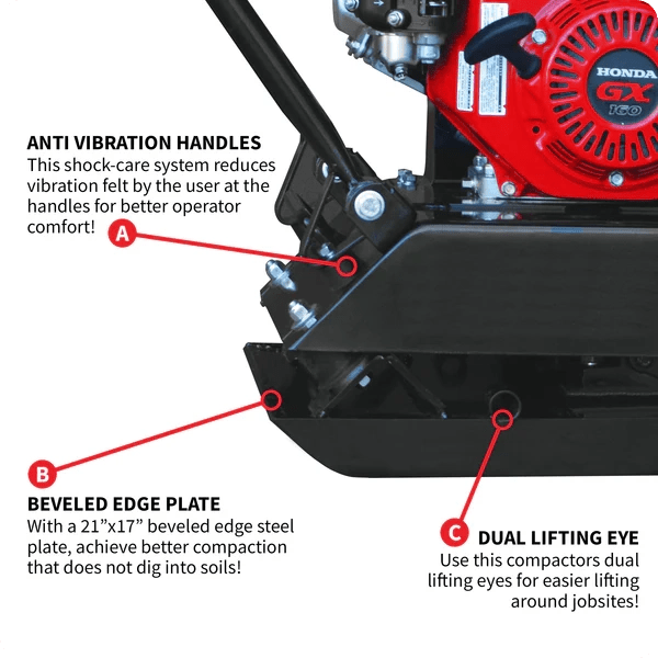 5.5 HP Honda Vibratory Plate Compactor Tamper for Ground, Gravel, Dirt, Asphalt, Compaction