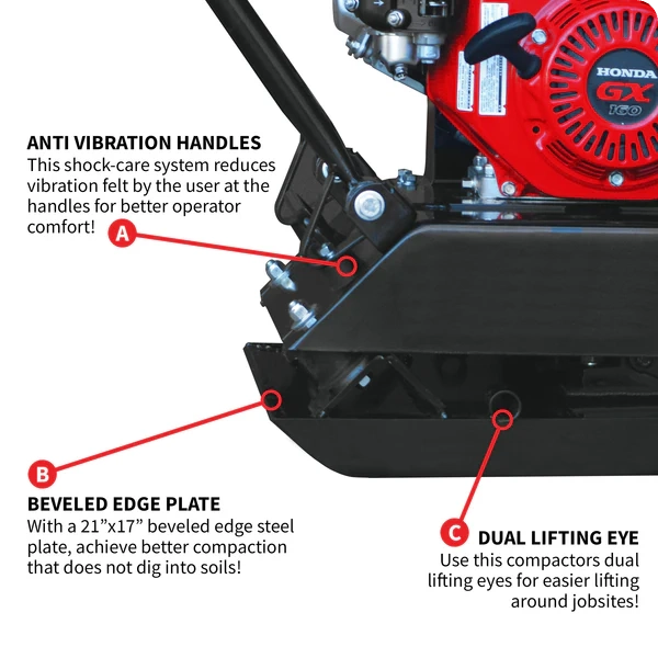 Plate Compactor - Gas - Honda GX160 - 5.5HP - TPC80H