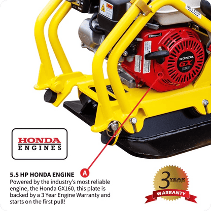 Honda-powered vibratory compactor for asphalt and ground prep