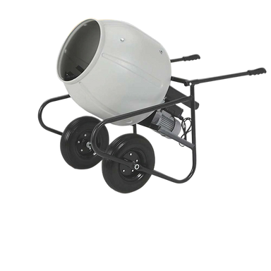Klutch Portable Electric Cement Mixer with 1.75 cu. ft. drum capacity, 1/2 HP motor, and flat-free tires for easy mobility.