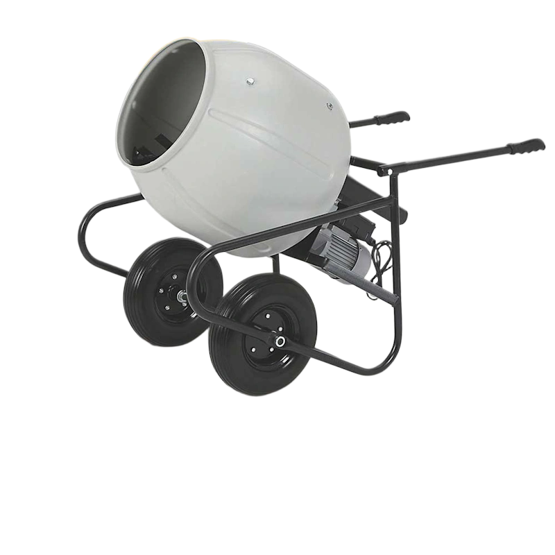 Klutch Portable Electric Cement Mixer with 1.75 cu. ft. drum capacity, 1/2 HP motor, and flat-free tires for easy mobility.