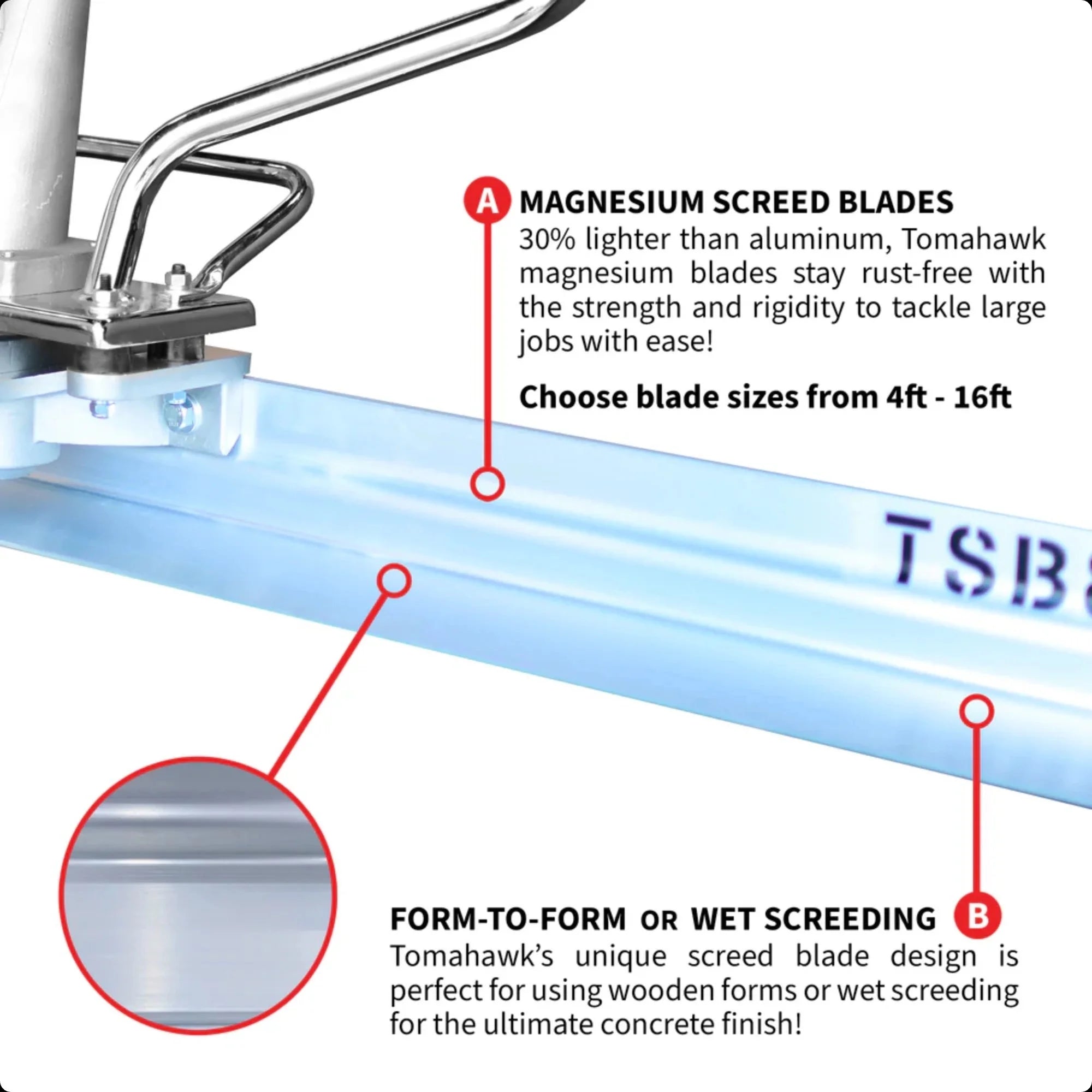 Vibrating Screed Board - 95" - 8' - Magnesium - TSB8-P