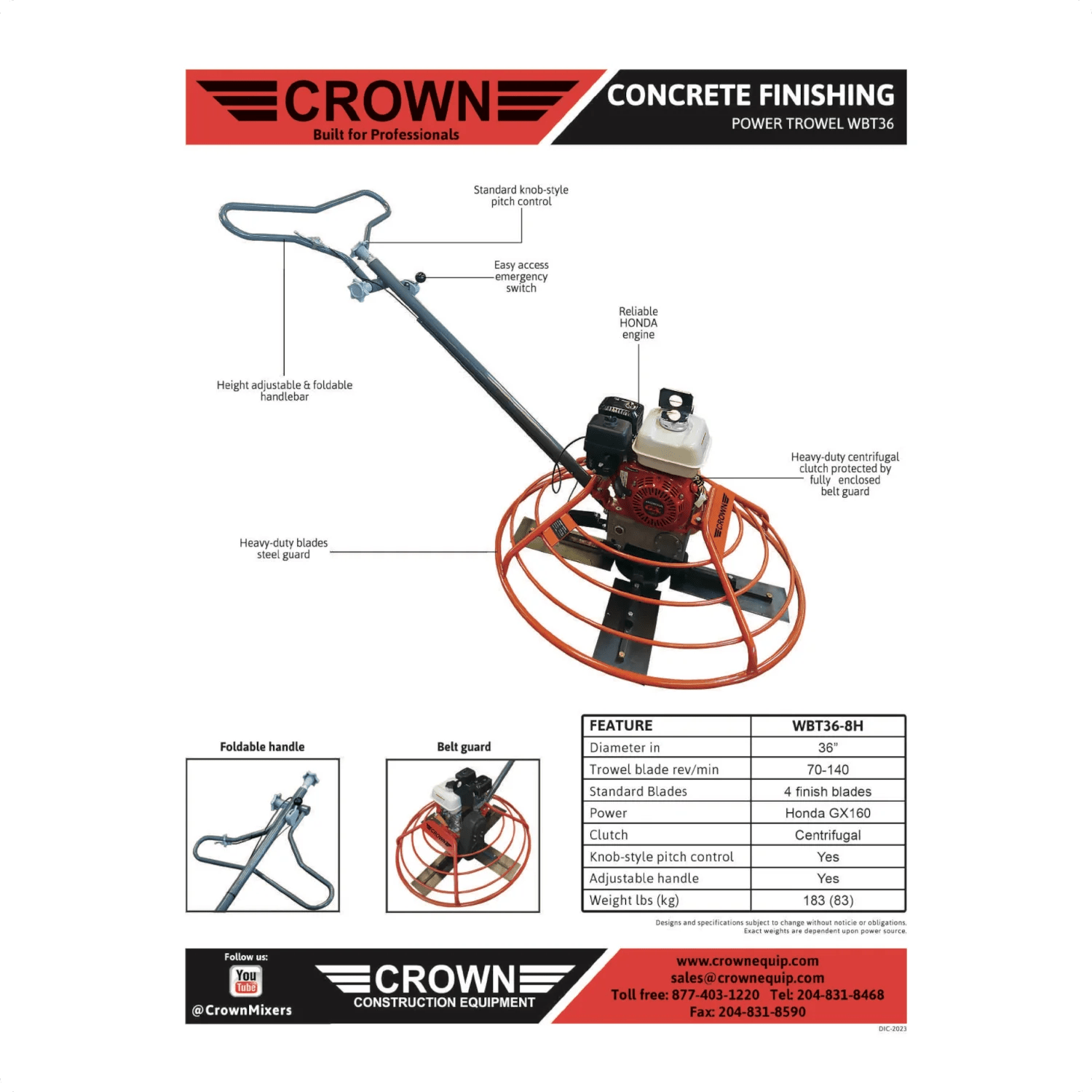 Crown Equipment Power Trowel - 36" Walk Behind - Honda