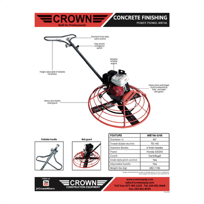Crown Equipment Power Trowel - 46" Walk Behind - Honda