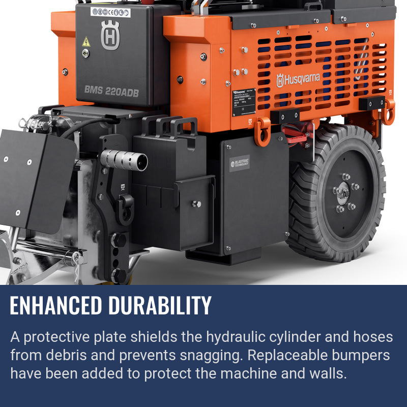 Ride-on floor scraper BMS 220ADB front left – web feature image
