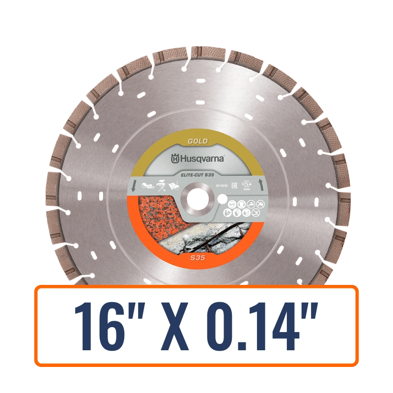 Saw blade for granite, Husqvarna Elite-Cut S35, showcasing its unique Z-Edge segment and designed for superior performance and durability.