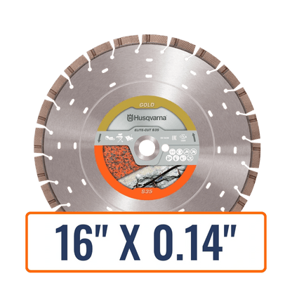Saw blade for granite, Husqvarna Elite-Cut S35, showcasing its unique Z-Edge segment and designed for superior performance and durability.