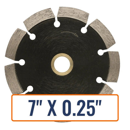 Tuck point blade, Husqvarna DT8+ Hard Bond Blade, showcasing its 7" diameter and 0.25" thickness, ideal for hard material cutting.
