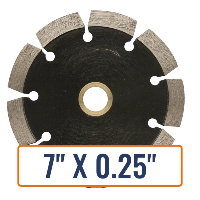 Tuck point blade, Husqvarna DT8+ Hard Bond Blade, showcasing its 7" diameter and 0.25" thickness, ideal for hard material cutting.