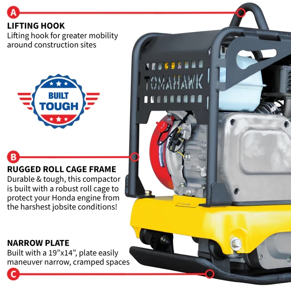 Reversible Plate Compactor - Gas - Honda GX160 - 5.5HP - TPC100H + WHEELS