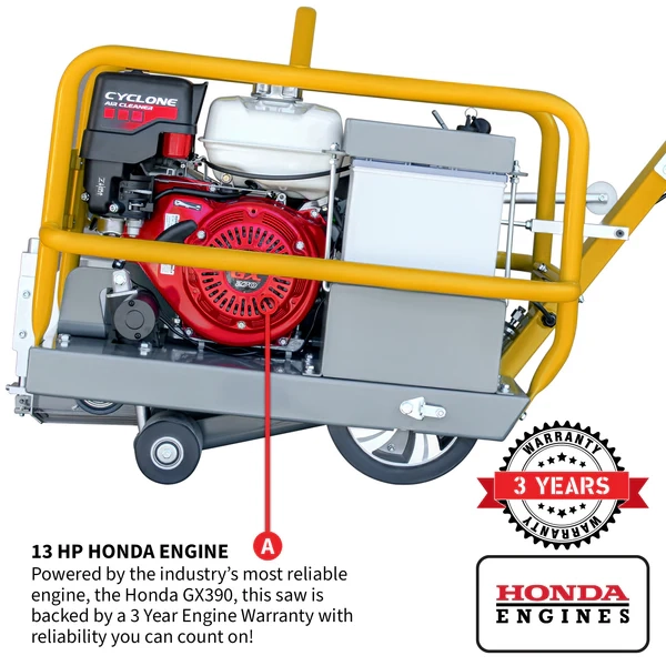 Walk Behind Concrete Saw - Honda GX390, 13 HP - 1.5" Depth - ꜛ10" Blade