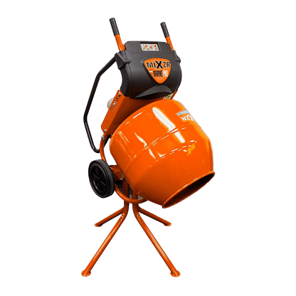 Brave MIXZR 5 cu ft concrete mixer: compact, sturdy, versatile for small jobs with 5.5 cu ft drum capacity & flat-free tires.